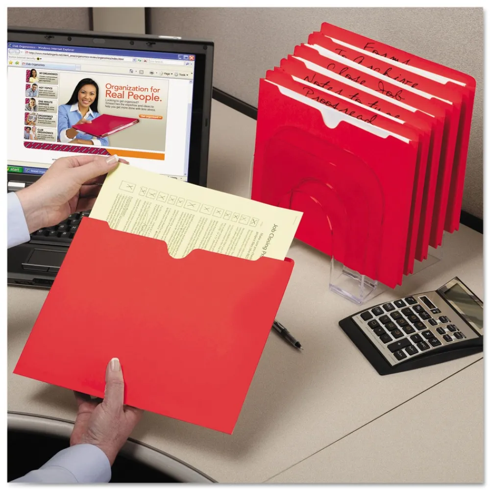 Outlet Straight Tab Colored File Jackets with Reinforced Double-Ply Tab - Letter, Red (100/Box) Filing & Folders