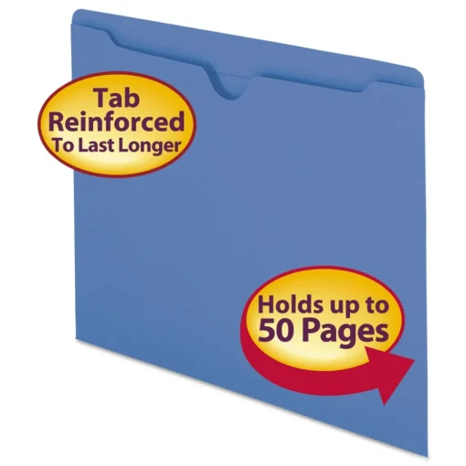 Outlet Straight Tab Letter Size Colored File Jackets with Reinforced Double-Ply Tab - Blue (100/Box) Filing & Folders