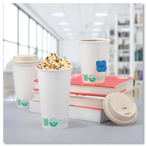 Best 16 oz Compostable Paper Hot Cups - White/Green (1000/Carton) Tabletop And Serveware