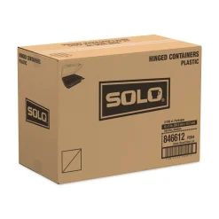 Discount Creative Carryouts 7.87 in. x 5.4 in. x 2.1 in. 24 oz. Hinged Plastic Hot Deli Boxes - Black/Clear (200/Carton) Tabletop And Serveware