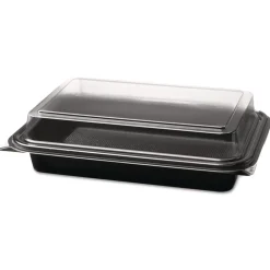 Clearance Creative Carryouts 8.75 in. x 6.2 in. x 2.2 in. Hinged Plastic Hot Deli Boxes - Black/Clear (200/Carton) Tabletop And Serveware