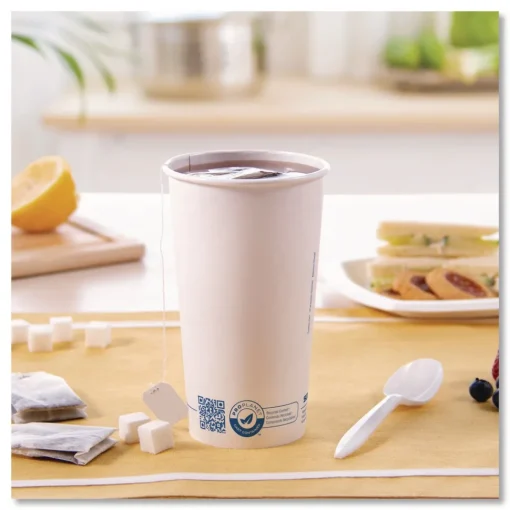 Hot Recycled Content PCF Paper Hot Cups ProPlanet Seal 20 oz White/Blue 600/Carton Tabletop And Serveware