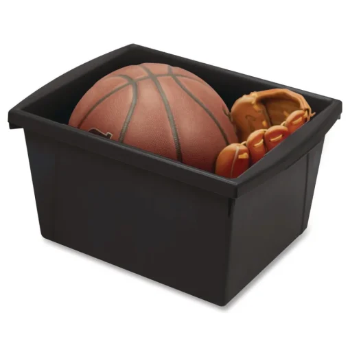 Storage Bin with Lid, 4 gal, 11.25-in x 11.25-in x 7.87-in, Black, 6/Pack Desk Accessories & Office Organizers