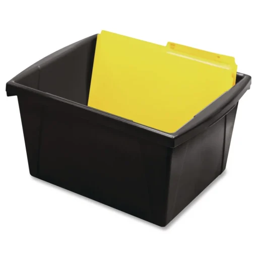 Storage Bin with Lid, 4 gal, 11.25-in x 11.25-in x 7.87-in, Black, 6/Pack Desk Accessories & Office Organizers