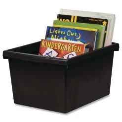 Storage Bin with Lid, 4 gal, 11.25-in x 11.25-in x 7.87-in, Black, 6/Pack Desk Accessories & Office Organizers