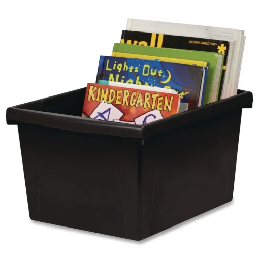 Storage Bin with Lid, 4 gal, 11.25-in x 11.25-in x 7.87-in, Black, 6/Pack Desk Accessories & Office Organizers