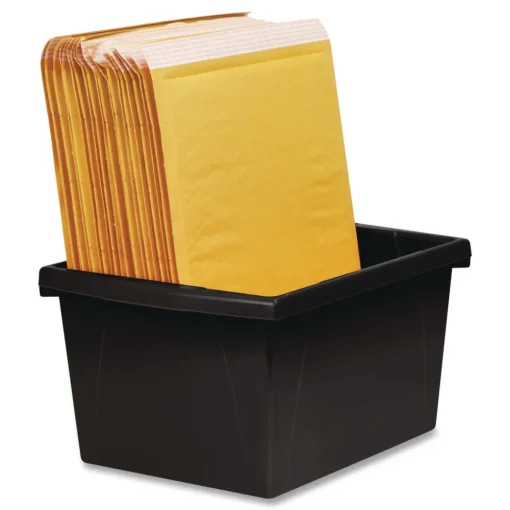 Storage Bin with Lid, 4 gal, 11.25-in x 11.25-in x 7.87-in, Black, 6/Pack Desk Accessories & Office Organizers