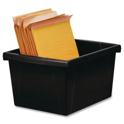 Storage Bin with Lid, 4 gal, 11.25-in x 11.25-in x 7.87-in, Black, 6/Pack Desk Accessories & Office Organizers