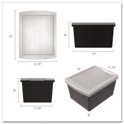 Storage Bin with Lid, 4 gal, 11.25-in x 11.25-in x 7.87-in, Black, 6/Pack Desk Accessories & Office Organizers