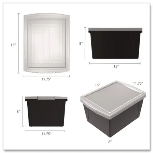 Storage Bin with Lid, 4 gal, 11.25-in x 11.25-in x 7.87-in, Black, 6/Pack Desk Accessories & Office Organizers