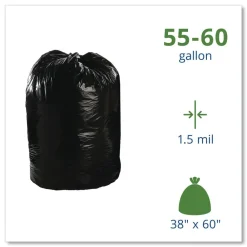 New 38 in. x 60 in. 1.5 mil. 60 Gallon Total Recycled Content Plastic Trash Bags - Brown/ Black (100/Carton) Trash & Waste Bins