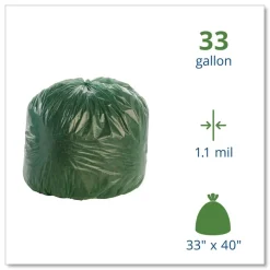 Outlet Controlled Life-Cycle 33 in. x 40 in. 1.1 mil. 33 Gallon Plastic Trash Bags - Green (40/Box) Trash & Waste Bins