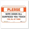 Online BeSafe 9 in. x 6 in. Please Wipe Down All Surfaces You Touch Messaging Repositionable Wall/Door Signs - White (30/Carton) Floor Signs