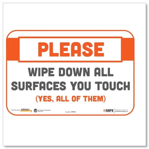 Online BeSafe 9 in. x 6 in. Please Wipe Down All Surfaces You Touch Messaging Repositionable Wall/Door Signs - White (30/Carton) Floor Signs