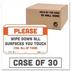 Online BeSafe 9 in. x 6 in. Please Wipe Down All Surfaces You Touch Messaging Repositionable Wall/Door Signs - White (30/Carton) Floor Signs