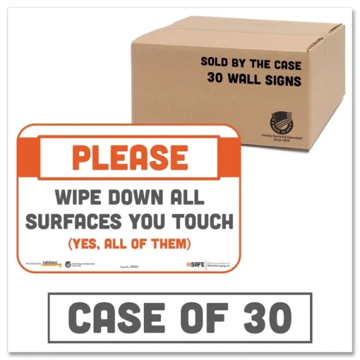 Online BeSafe 9 in. x 6 in. Please Wipe Down All Surfaces You Touch Messaging Repositionable Wall/Door Signs - White (30/Carton) Floor Signs