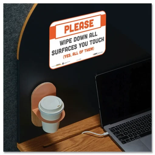 Online BeSafe 9 in. x 6 in. Please Wipe Down All Surfaces You Touch Messaging Repositionable Wall/Door Signs - White (30/Carton) Floor Signs