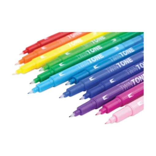 Sale Extra-Fine/Broad Tips Twin Tone Dual-Tip Markers - Assorted Colors (12/Pack) Pens, Pencils & Markers