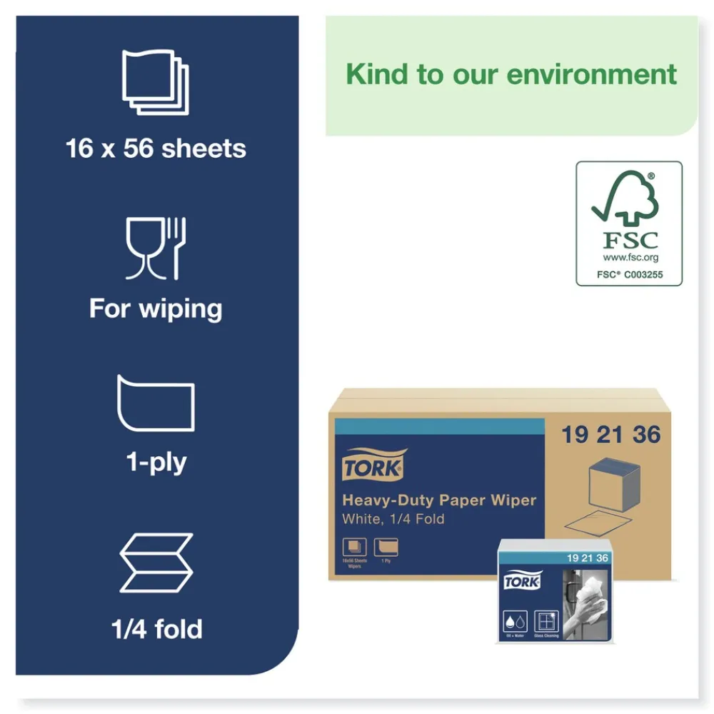 Sale 192136 1/4 Fold 1-Ply 12.5 in. x 13 in. Heavy-Duty Paper Wiper - White (16/Carton) Paper & Dispensers