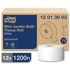 New 12013903 3.48 in. x 1200 ft. Septic Safe 1-Ply Advanced Bath Tissue - Jumbo, White (12/Carton) Paper & Dispensers