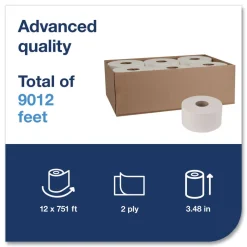 Outlet 3.48 in. x 751 ft. Septic Safe, 2-Ply Advanced Jumbo Bath Tissue - White (12 Rolls/Carton) Paper & Dispensers