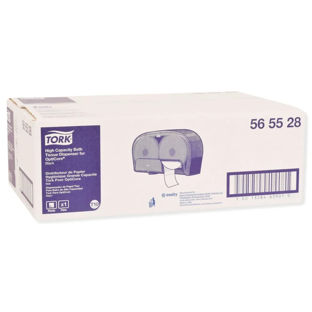 Sale 16.62 in. x 5.25 in. x 9.93 in. High Capacity Bath Tissue Roll Dispenser for OptiCore - Black (1/Carton) Cleaning & Janitorial Supplies
