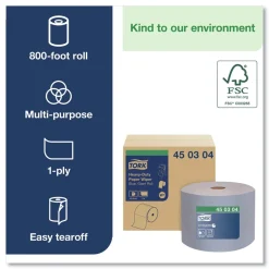 450304 1-Ply 11.1 in. x 800 ft. Heavy-Duty Paper Wiper - Blue Paper & Dispensers