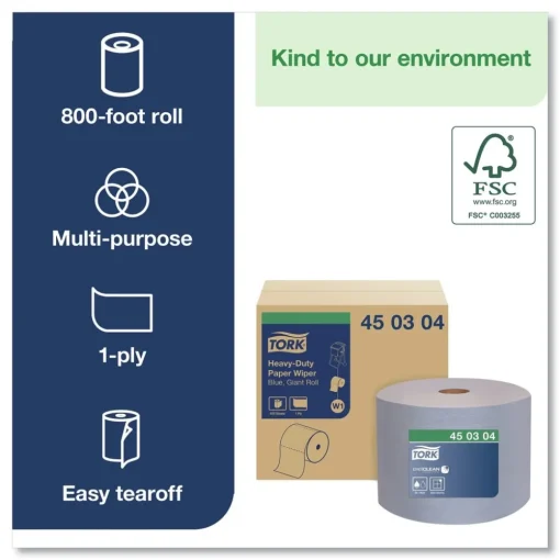 450304 1-Ply 11.1 in. x 800 ft. Heavy-Duty Paper Wiper - Blue Paper & Dispensers