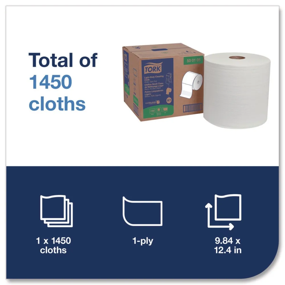 Sale 500105 1-Ply 9 in. x 12.4 in. Light Duty Cleaning Cloth Giant Roll - White (1/Carton) Paper & Dispensers