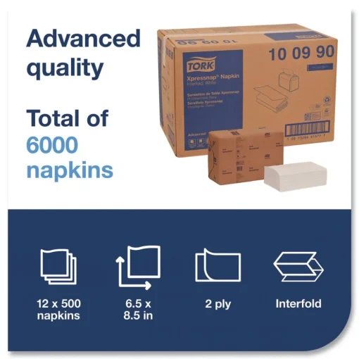 New 100990 2-Ply 6.5 in. x 8.5 in. Xpressnap Interfold Dispenser Napkins - White (12/Carton) Paper & Dispensers