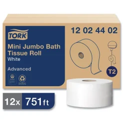 Hot Advanced 3.48 in. x 751 ft. 2-Ply Septic Safe Mini-Jumbo Roll Bath Tissue - White (12/Carton) Paper & Dispensers