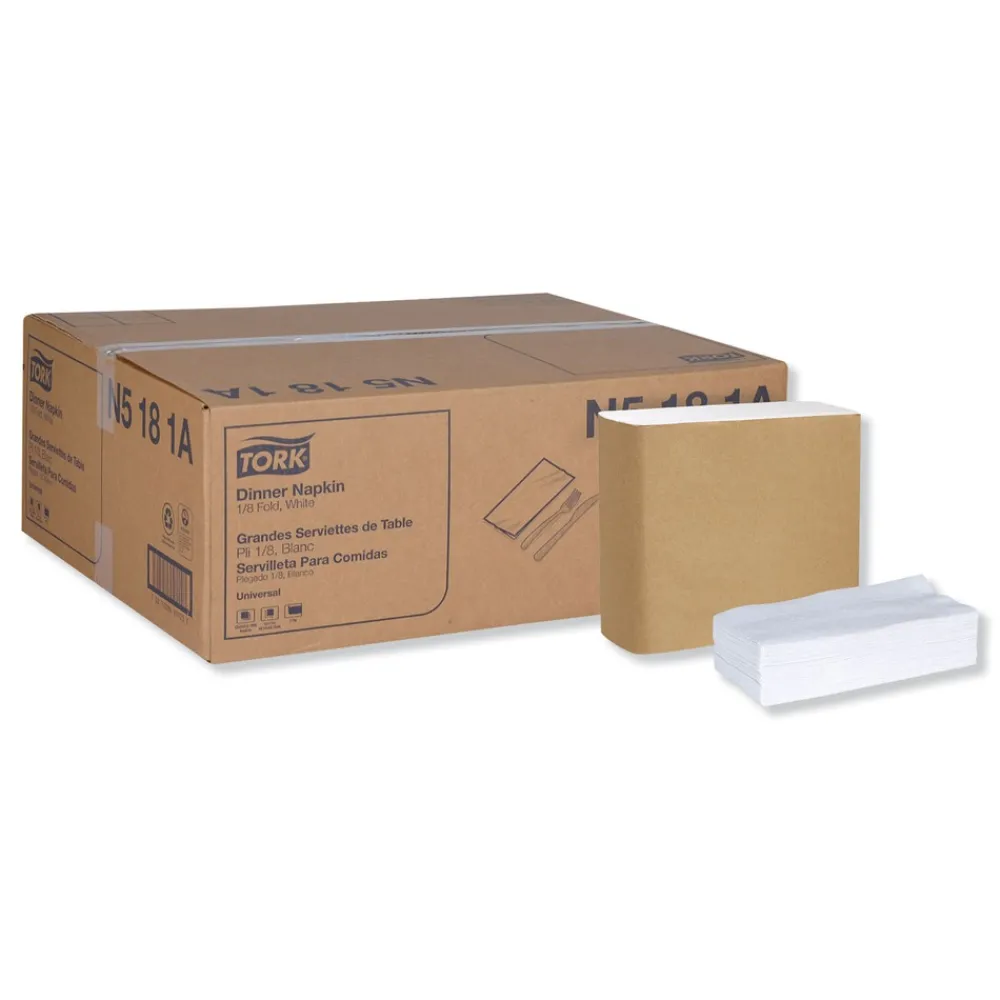 Hot N5181A 1-Ply 15 in. x 17 in. 1/8 Fold Universal Dinner Napkins - White (3000/Carton) Paper & Dispensers
