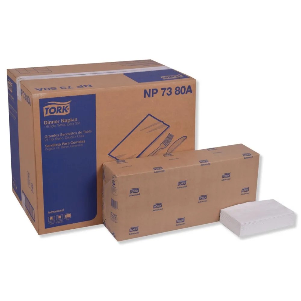 Discount NP7380A 3-Ply 17 in. x 16.125 in. 1/8 in. Fold Advanced Dinner Napkin - White (1740/Carton) Paper & Dispensers