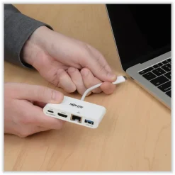 Hot 3 in. USB-A/USB-C PD Charging/Gigabit Ethernet USB 3.1 Gen 1 USB-C to HDMI Adapter - White Office Electronics & Batteries