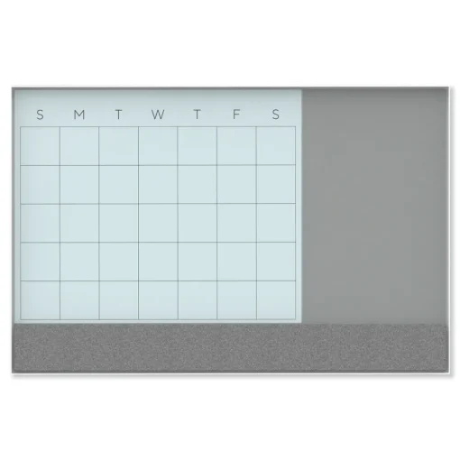 Best 35 in. x 23 in. Monthly View 3-N-1 Magnetic Glass Dry Erase Combo Board - White Aluminum Office Presentation Supplies