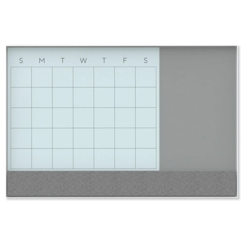 Best 35 in. x 23 in. Monthly View 3-N-1 Magnetic Glass Dry Erase Combo Board - White Aluminum Office Presentation Supplies
