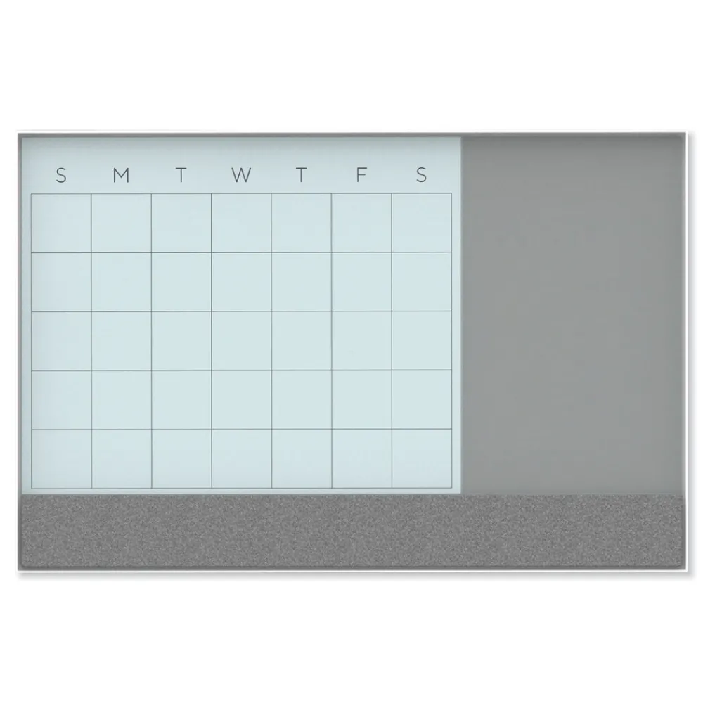 Best 23 in. x 17 in. Monthly View 3-N-1 Magnetic Glass Dry Erase Combo Board - White Aluminum Office Presentation Supplies