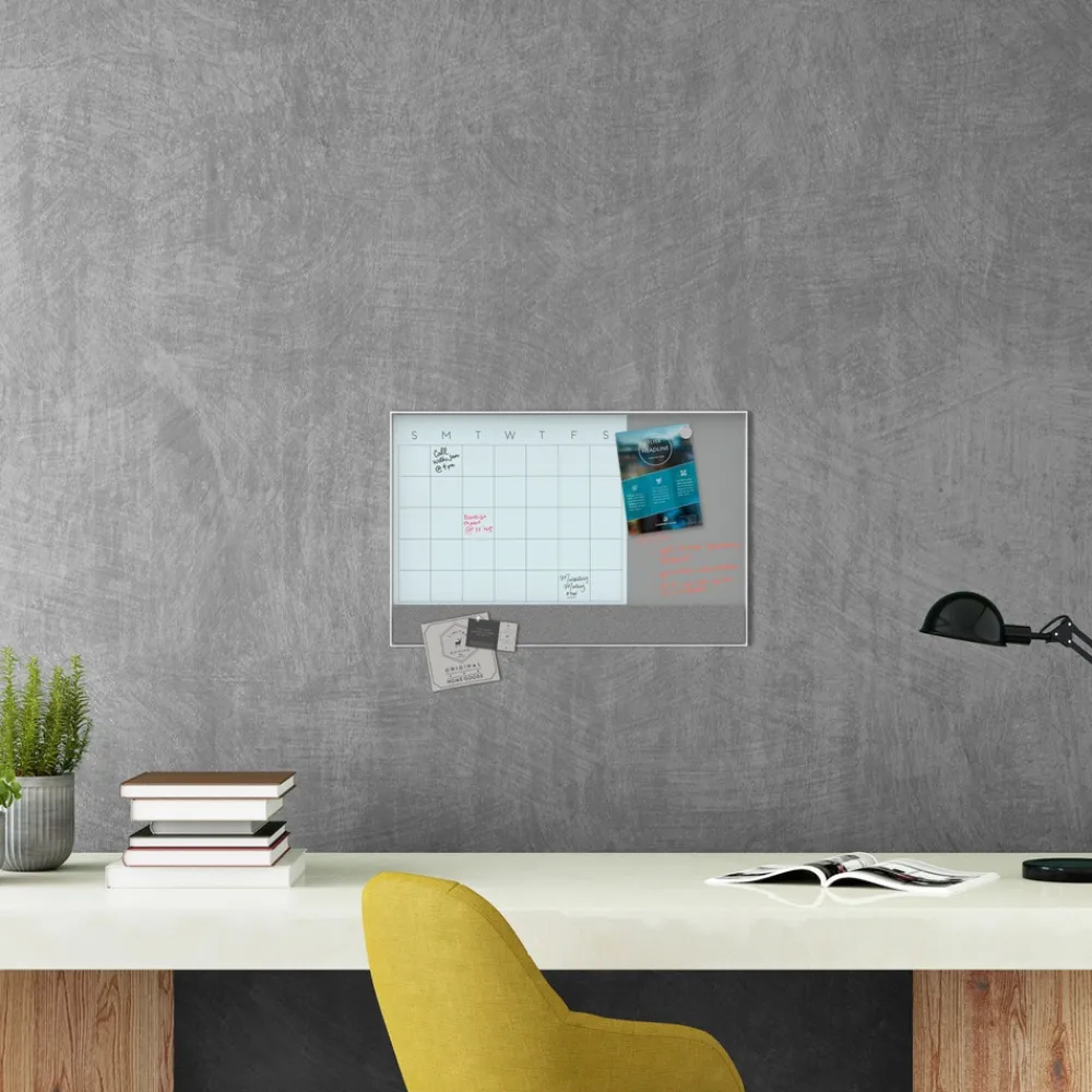 Best 23 in. x 17 in. Monthly View 3-N-1 Magnetic Glass Dry Erase Combo Board - White Aluminum Office Presentation Supplies