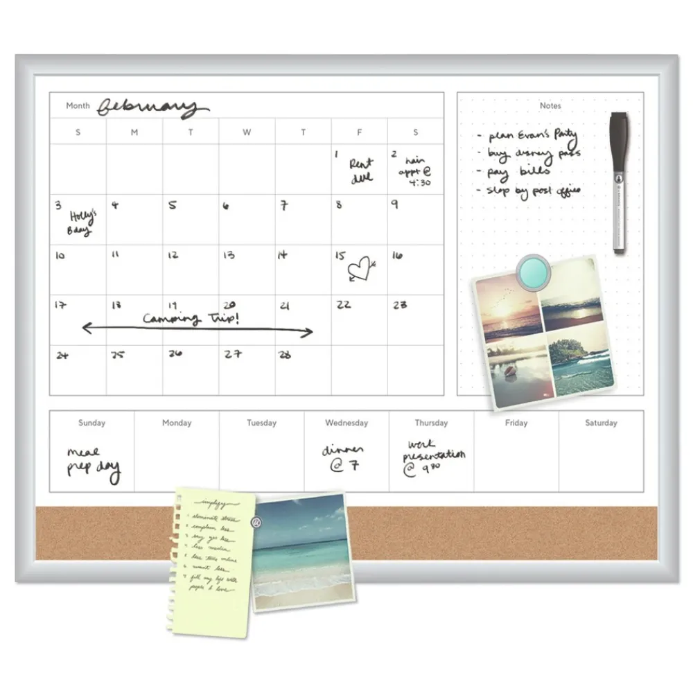Best 23 in. x 17 in. 4N1 Magnetic Dry Erase Combo Board - Tan/White Surface, Silver Aluminum Frame Office Presentation Supplies