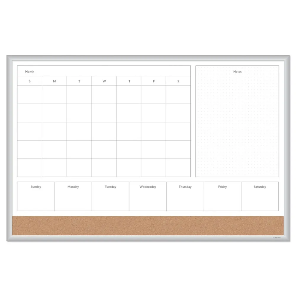 Online 4N1 35 x 23 Magnetic Dry Erase Combo Board - Tan/White Surface/Silver Aluminum Frame Office Presentation Supplies
