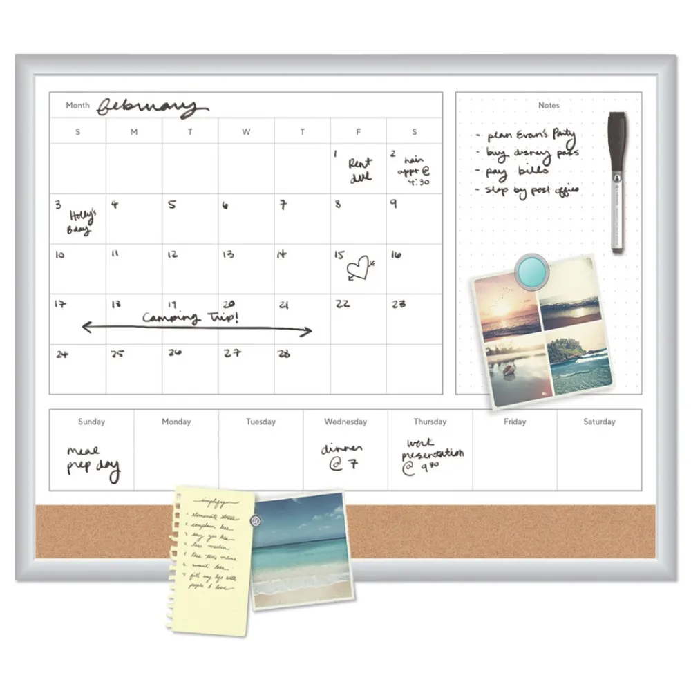 Online 4N1 35 x 23 Magnetic Dry Erase Combo Board - Tan/White Surface/Silver Aluminum Frame Office Presentation Supplies