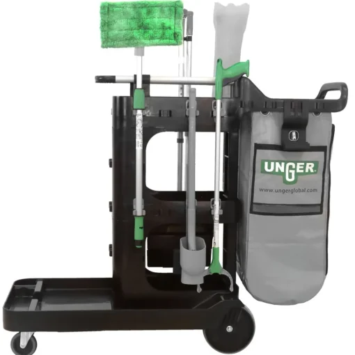 Best ZoneCleanRx 23.5 in. x 25 in. x 25 in. 3 Shelves Plastic Janitorial Carts - Black Cleaning & Janitorial Supplies