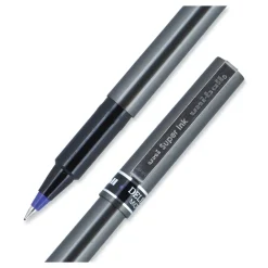 New Deluxe Extra-Fine 0.5 mm Rollerball Pen - Blue Ink/Metallic Gray/Black/Blue Barrel (1-Dozen) Pens, Pencils & Markers