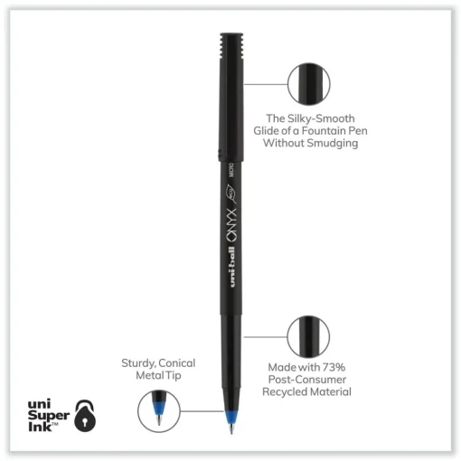 ONYX Extra-Fine 0.5 mm Roller Ball Pen - Black/Blue Barrel (1-Dozen) Pens, Pencils & Markers