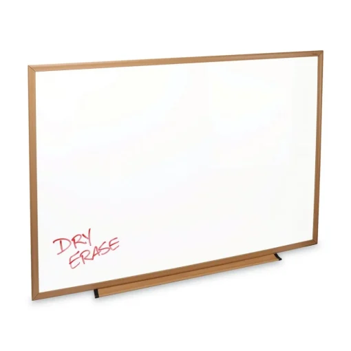 Online 48 in. x 36 in. Deluxe Melamine Dry Erase Board - Melamine White Surface, Oak Fiberboard Frame Office Presentation Supplies