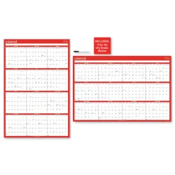 24 in. x 36 in. 12-Month (Jan-Dec 2026) Erasable Wall Calendar - White/Red Sheets Calendars & Planners