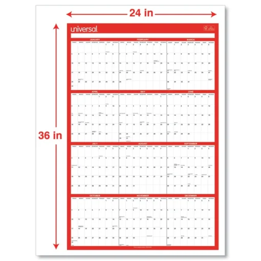 24 in. x 36 in. 12-Month (Jan-Dec 2026) Erasable Wall Calendar - White/Red Sheets Calendars & Planners