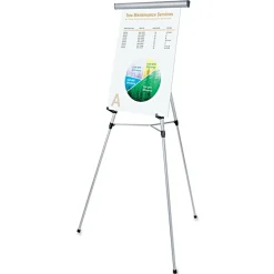Best 3 Leg Telescoping Easel with Pad Retainer Adjusts 34 in. to 64 in. - Aluminum, Silver Office Presentation Supplies