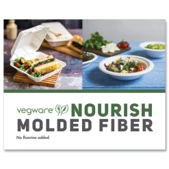 Hot 9 in. x 18 in. x 2 in. Molded Fiber Compostable Sugarcane 3-Compartment Clamshell Containers - White (200/Carton) Tabletop And Serveware