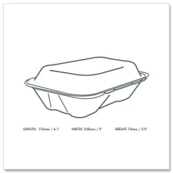 6.1 in. x 9 in. x 2.9 in. Nourish Molded Fiber Compostable Sugarcane Takeout Containers - Natural (200/Carton) Tabletop And Serveware